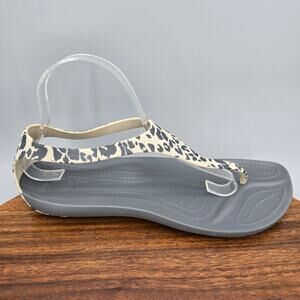 Crocs Sexi Flip Sandals Womens 11 Animal Print T Strap Comfort Thong Ankle Strap